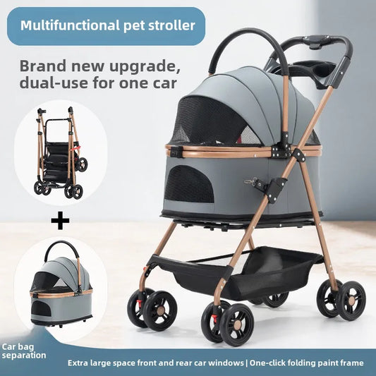 3-in-1 Foldable Pet Stroller with Detachable Bag and Canopy – up to 13.5 kg for Dogs and Cats