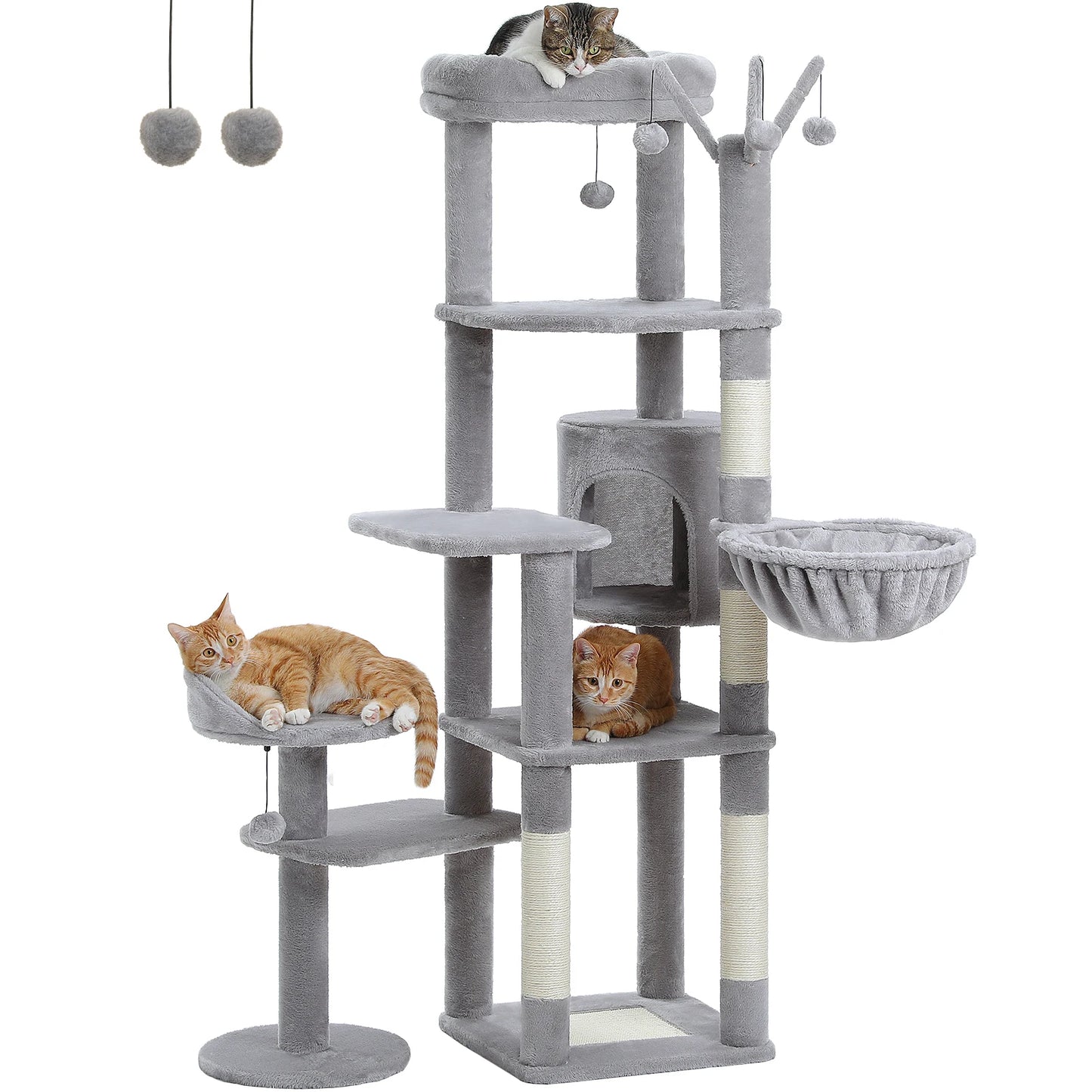 Multi-level Cat Scratching Post with Hammock, Beds and Hangers – Large Cat Tower for Indoors