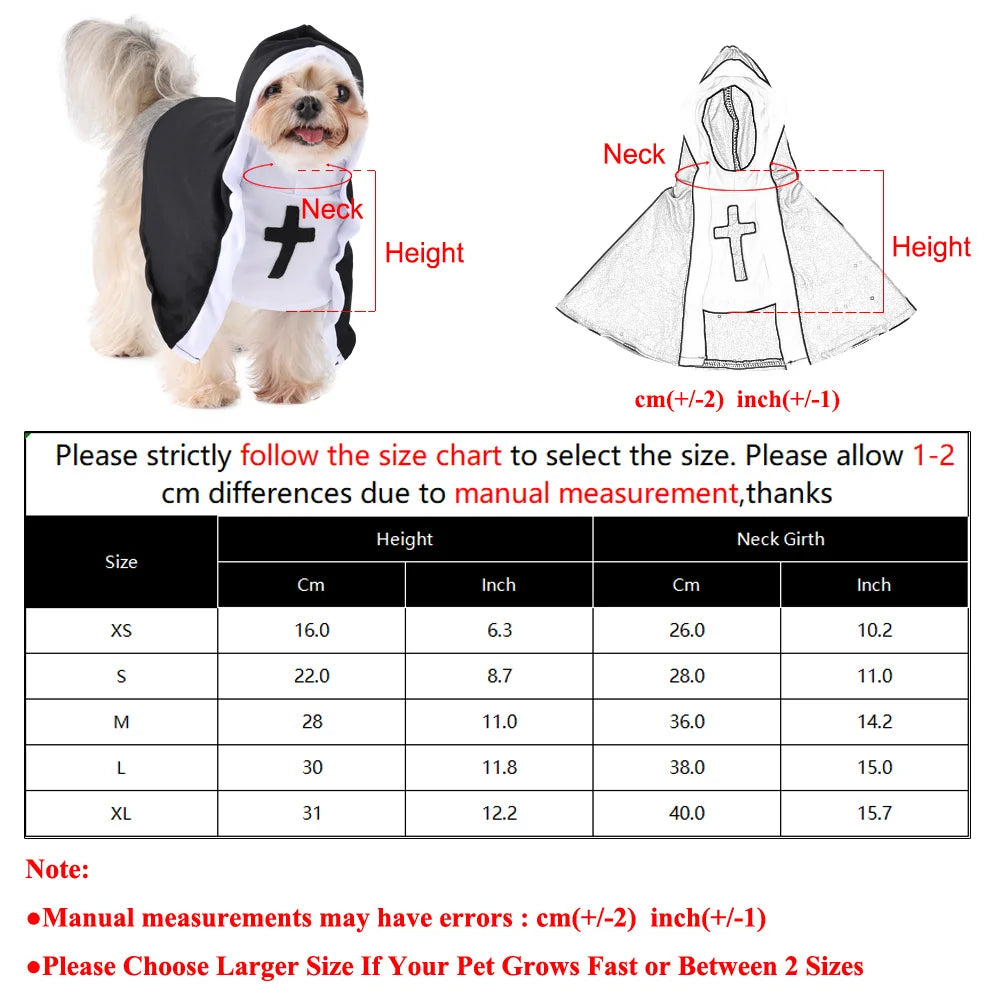 Halloween Nun Costume for Dogs and Cats - Cosplay Outfit with Cross