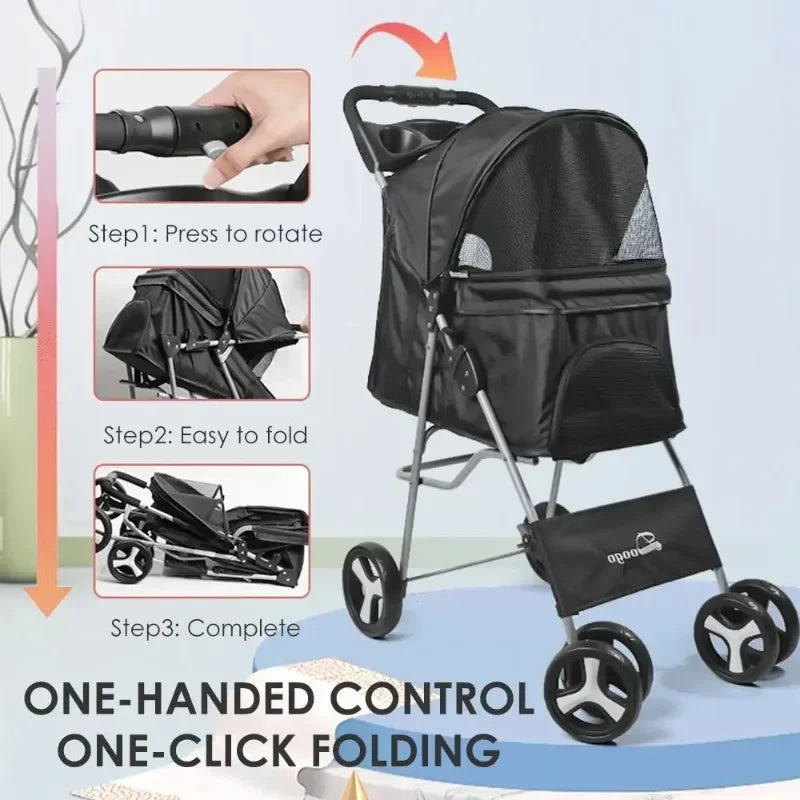 Lightweight Pet Stroller – Foldable, Breathable, for Small and Medium Dogs and Cats