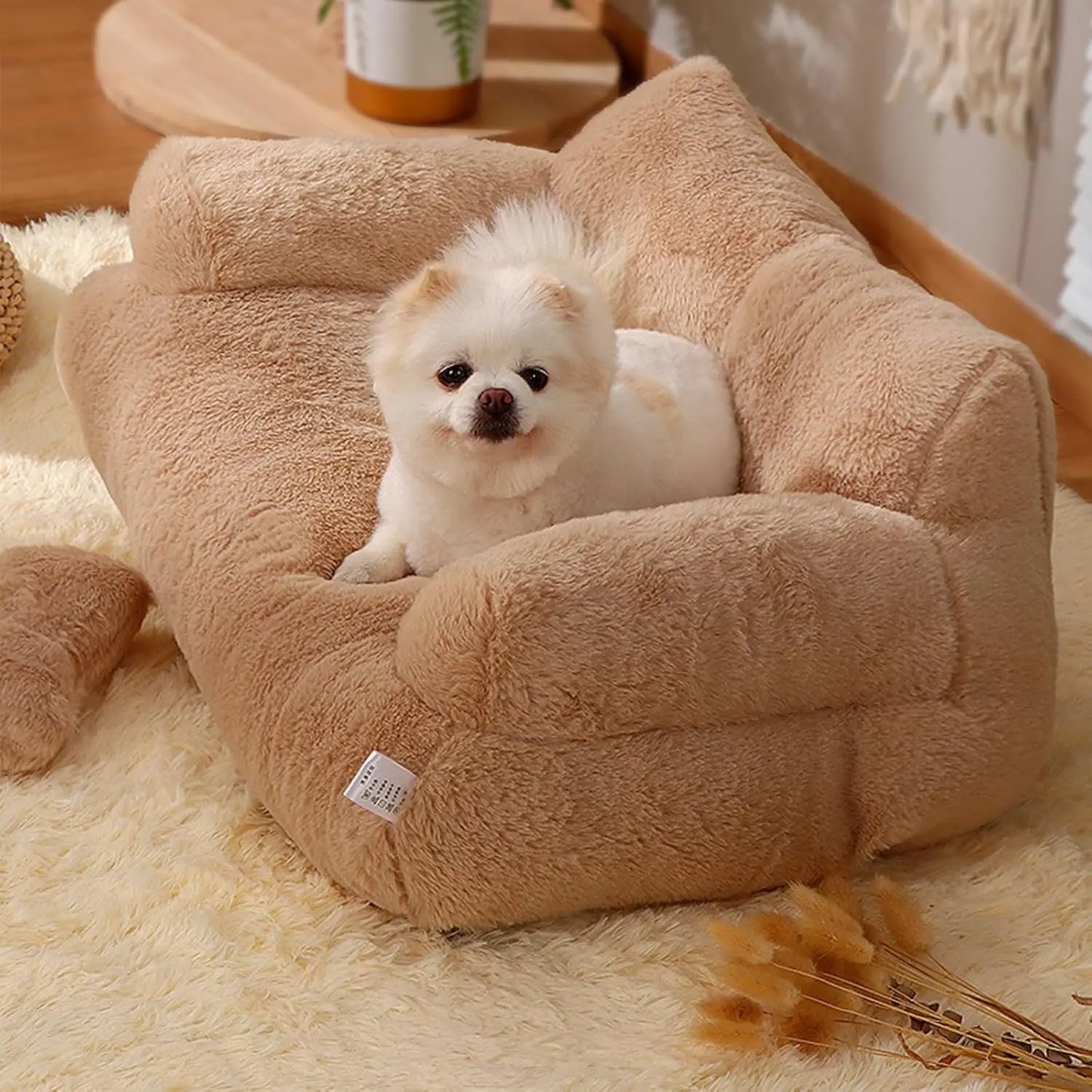 Plush Sofa for Cats and Small Dogs - Fluffy Bed with Memory Foam and Removable Cover