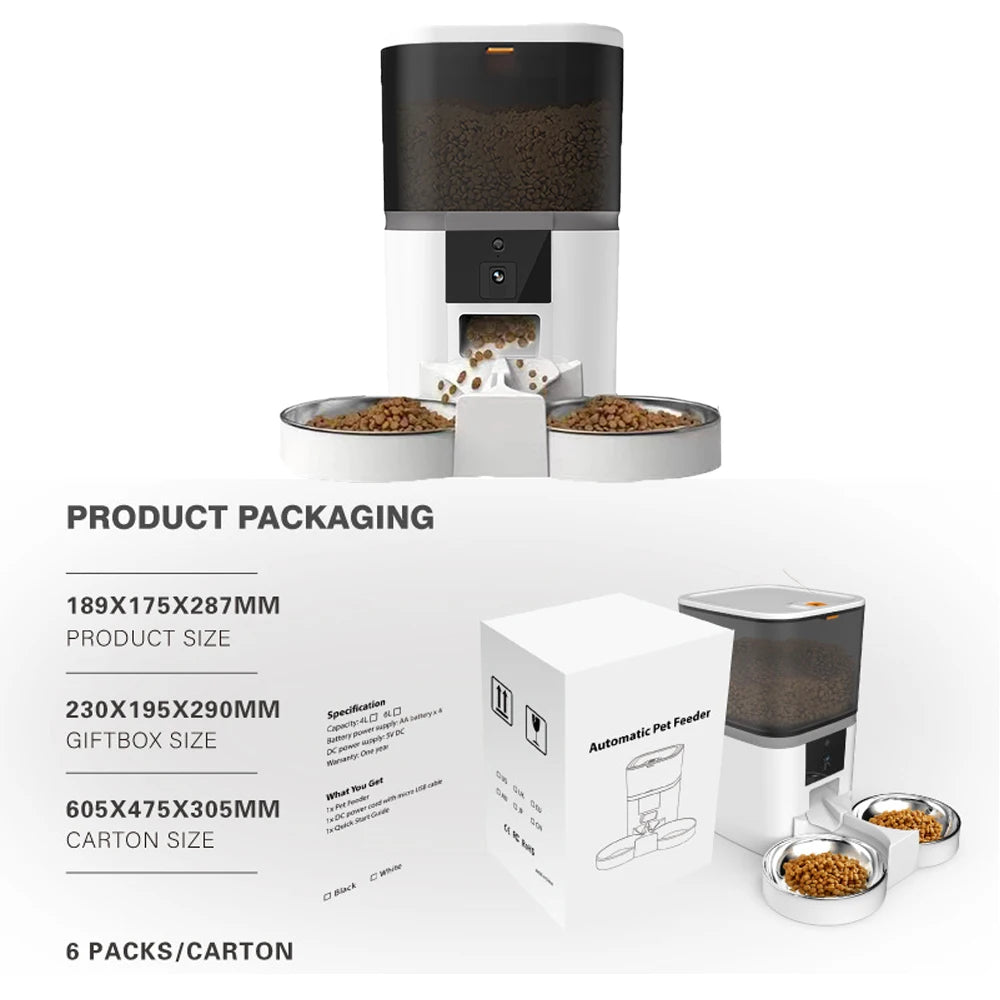 Automatic Cat and Dog Feeder – 4L with Smart Control, Camera and Double Bowl