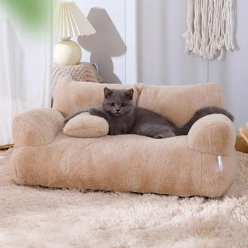Plush Sofa for Cats and Small Dogs - Fluffy Bed with Memory Foam and Removable Cover
