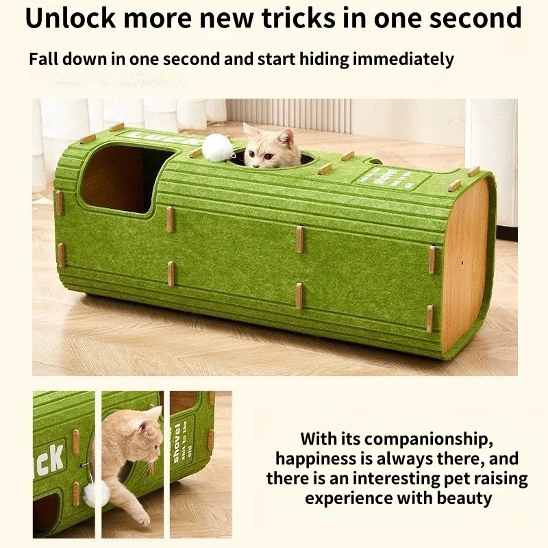 Closed Cat House with Scratching Post – Multi-level Stable Playground for Cats