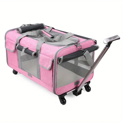Large Pet Transport Case - Foldable Wheeled Bag for Dogs and Cats