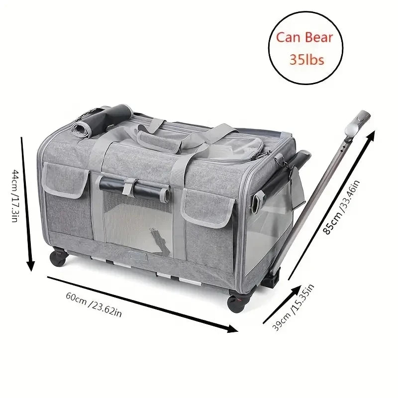 Large Pet Transport Case - Foldable Wheeled Bag for Dogs and Cats