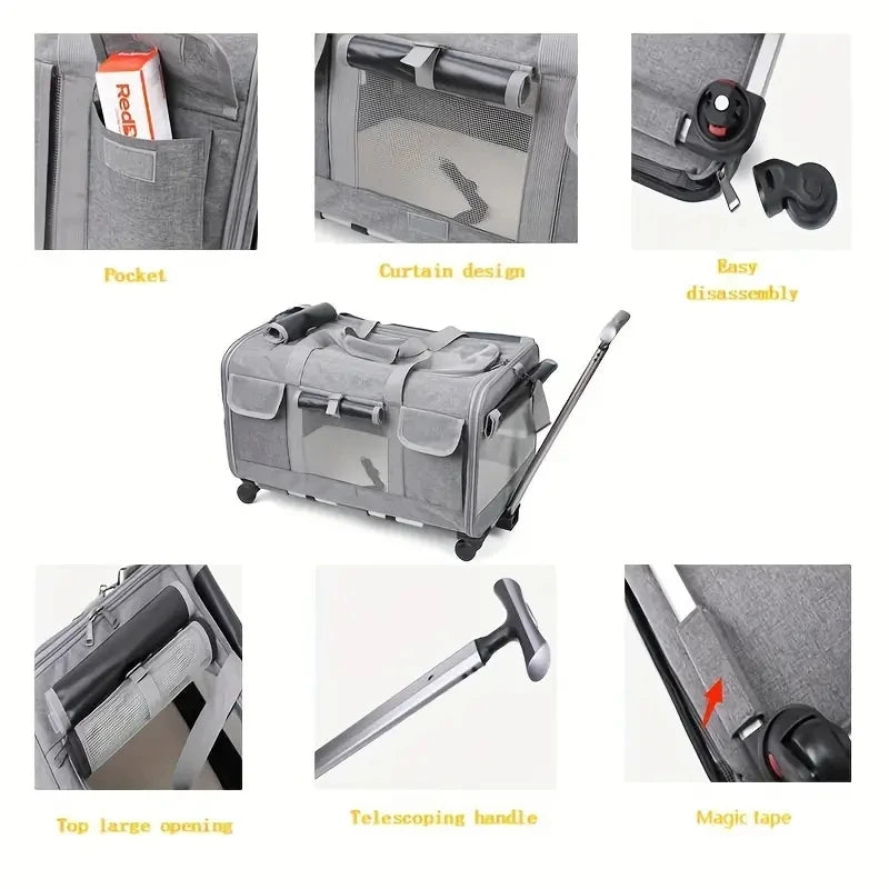 Large Pet Transport Case - Foldable Wheeled Bag for Dogs and Cats