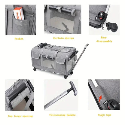 Large Pet Transport Case - Foldable Wheeled Bag for Dogs and Cats