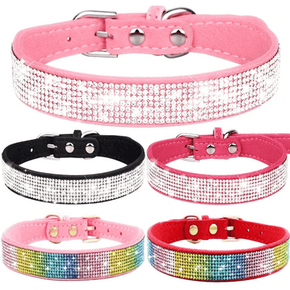 Microsuede Collar with Rhinestones – Shiny and Adjustable for Dogs and Cats (XS–L)