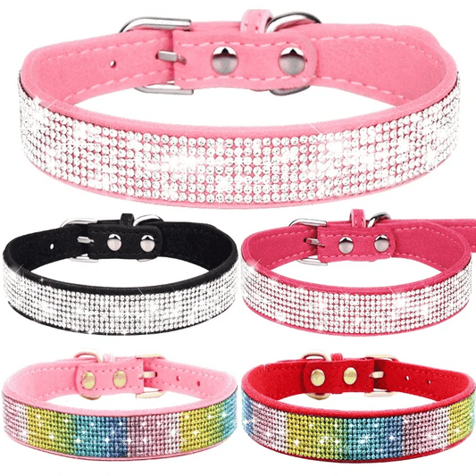 Microsuede Collar with Rhinestones – Shiny and Adjustable for Dogs and Cats (XS–L)