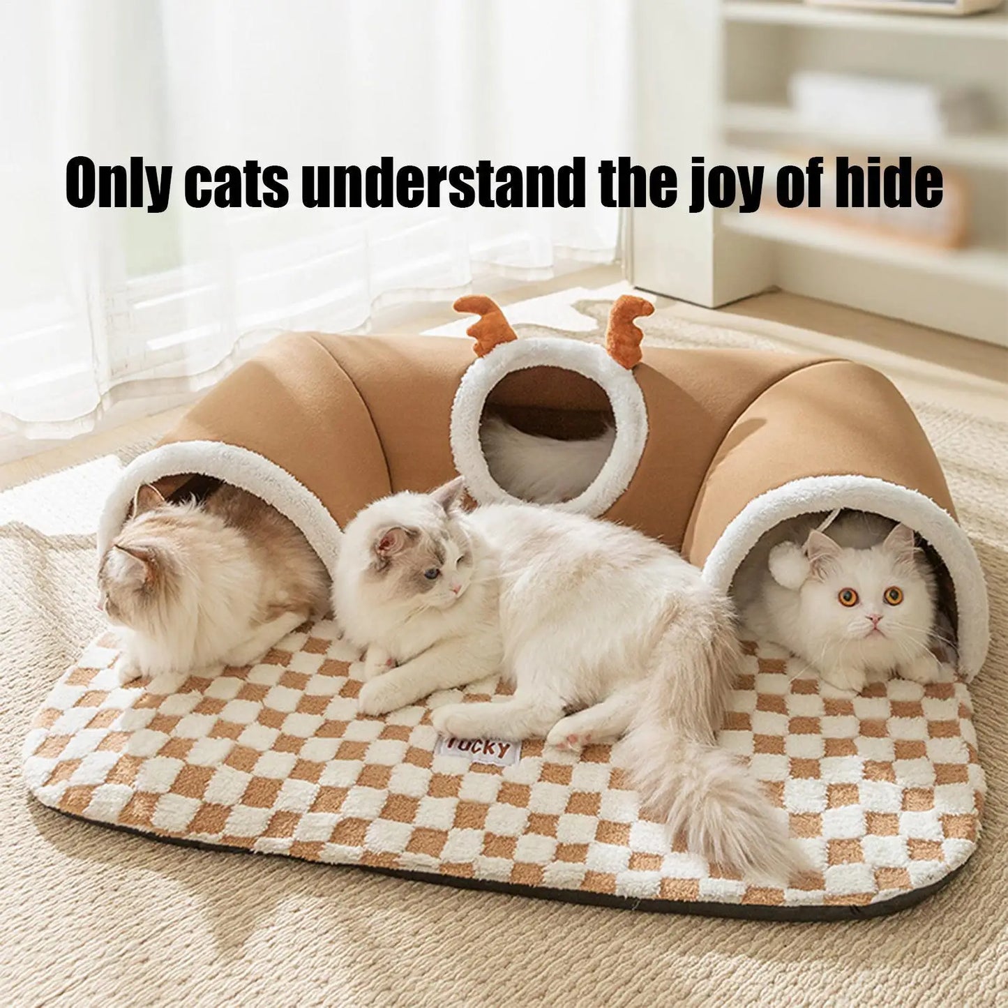 2-in-1 Cat Bed and Tunnel – Plush House for Sleeping and Playing