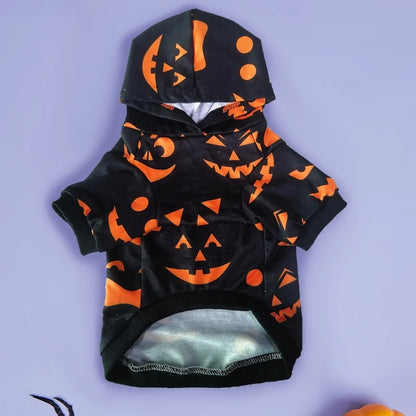Black Dog and Cat Hoodie - Halloween Costume with Pumpkin Pattern