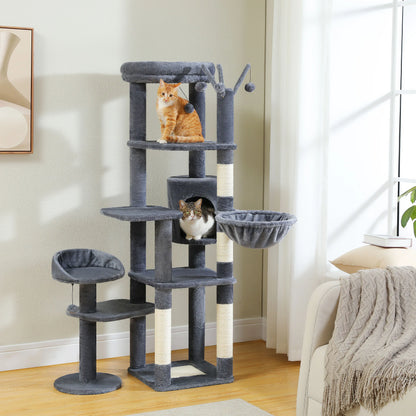 Multi-level Cat Scratching Post with Hammock, Beds and Hangers – Large Cat Tower for Indoors