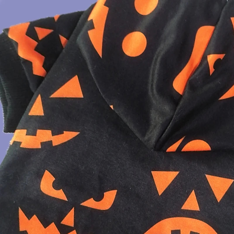 Black Dog and Cat Hoodie - Halloween Costume with Pumpkin Pattern