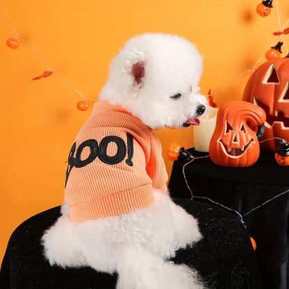 Halloween Dog and Cat Sweatshirt – Orange, "BOO" Embroidery, Cute Sweater