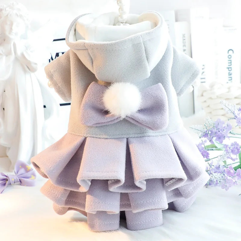 Autumn/Winter Dress for Dogs or Cats - Wool Princess Dress with Tulle for Small Breeds 