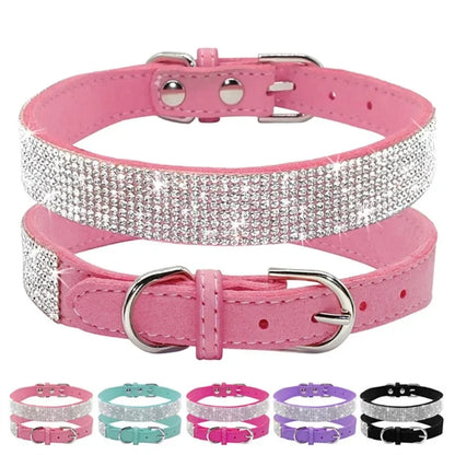 Microsuede Collar with Rhinestones – Shiny and Adjustable for Dogs and Cats (XS–L)
