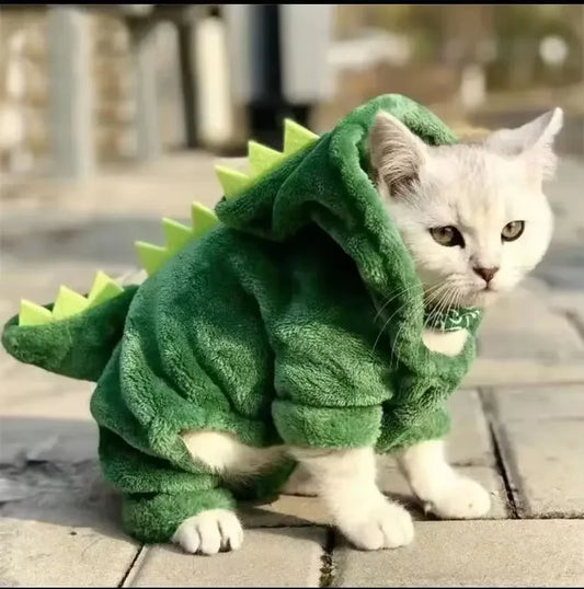 Dinosaur Costume for Dogs and Cats - Warm Hoodie for Halloween 