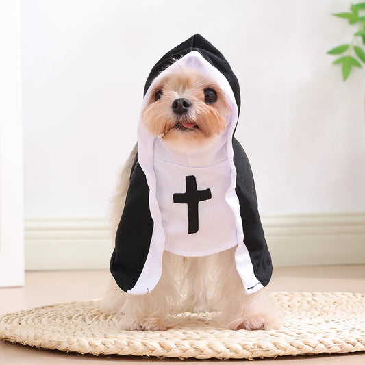 Halloween Nun Costume for Dogs and Cats - Cosplay Outfit with Cross