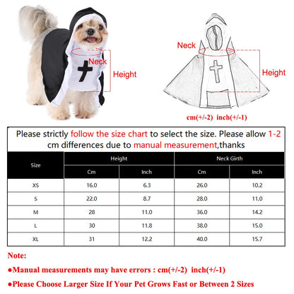 Halloween Nun Costume for Dogs and Cats - Cosplay Outfit with Cross