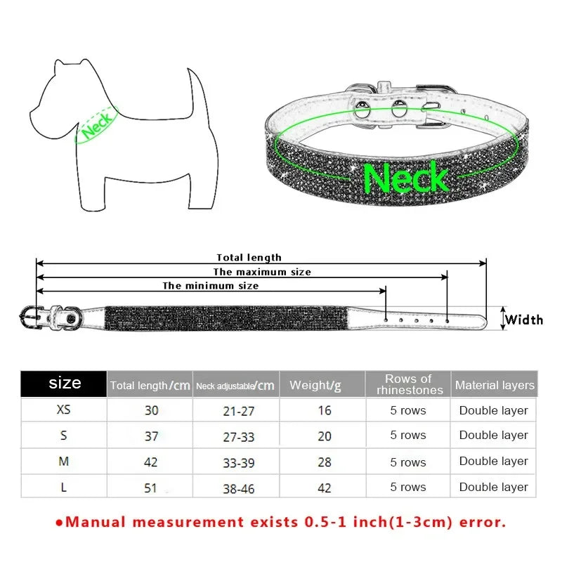 Microsuede Collar with Rhinestones – Shiny and Adjustable for Dogs and Cats (XS–L)