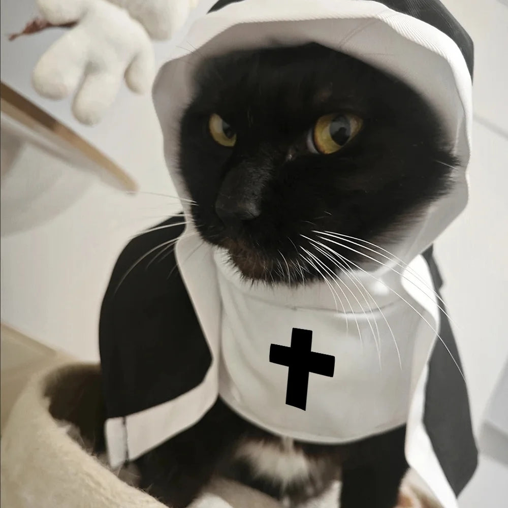 Halloween Nun Costume for Dogs and Cats - Cosplay Outfit with Cross