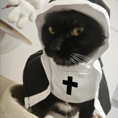 Halloween Nun Costume for Dogs and Cats - Cosplay Outfit with Cross