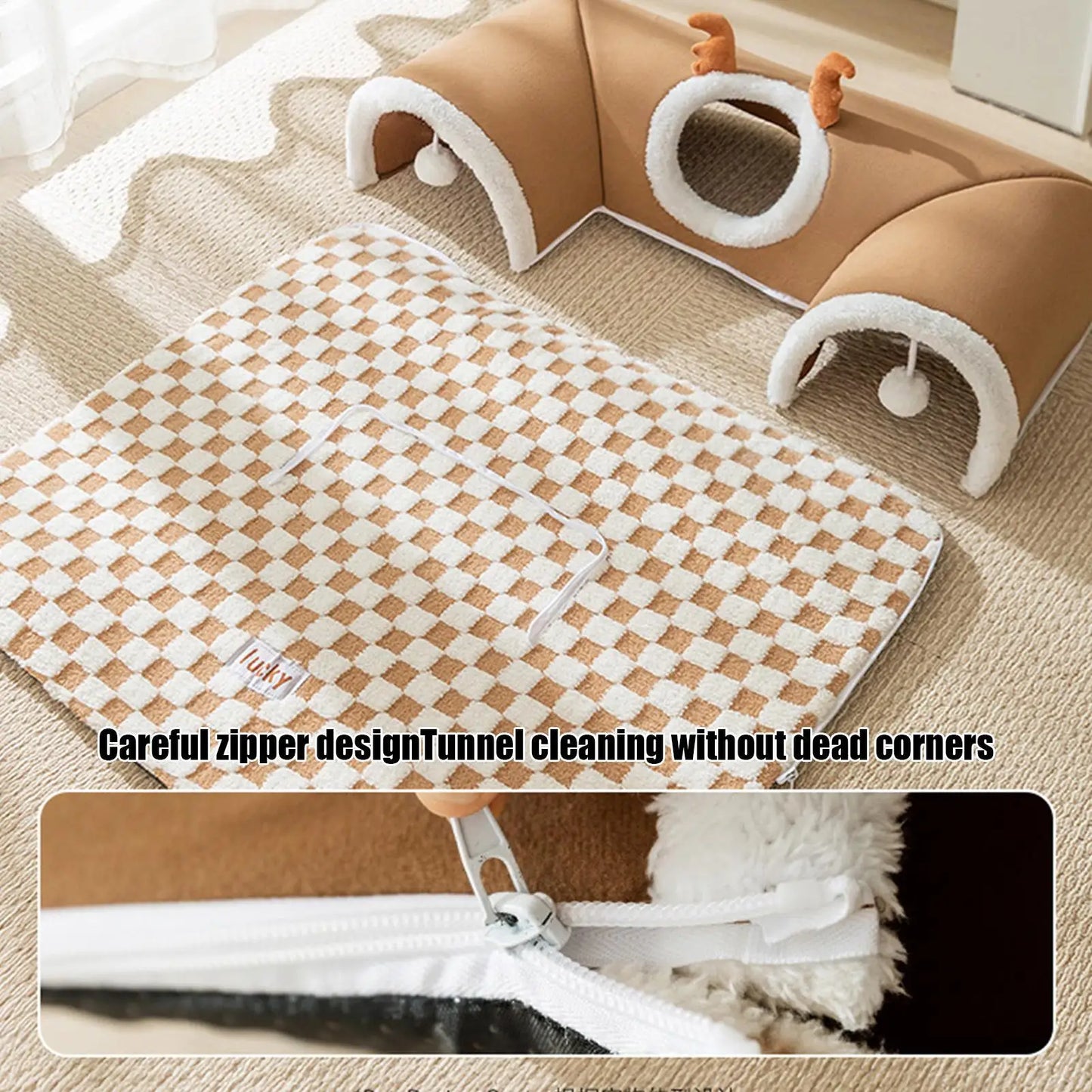 2-in-1 Cat Bed and Tunnel – Plush House for Sleeping and Playing