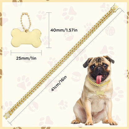 Personalized Chain Dog Collar - Stainless Steel with Quick Fastener