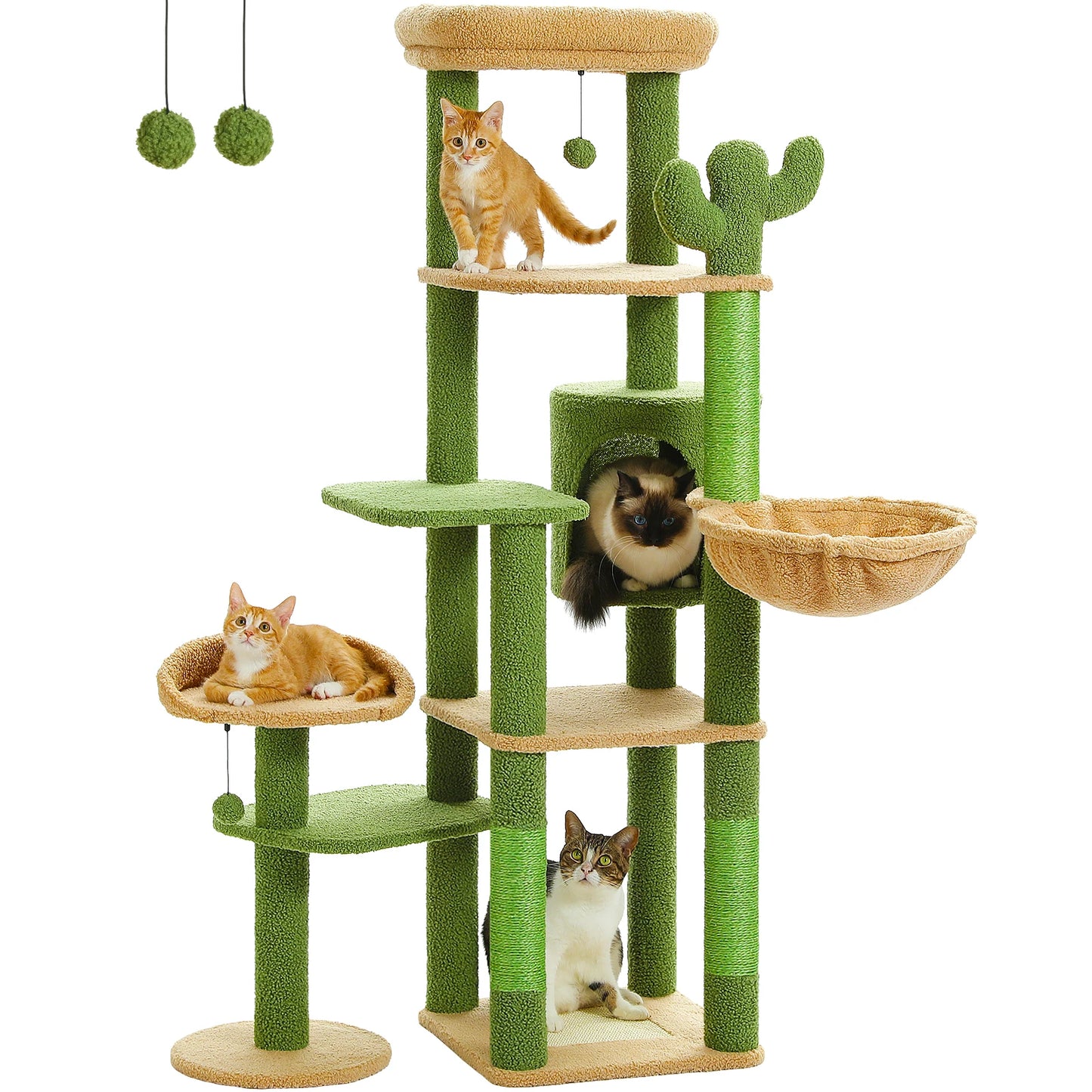 Multi-level Cat Scratching Post with Hammock, Beds and Hangers – Large Cat Tower for Indoors