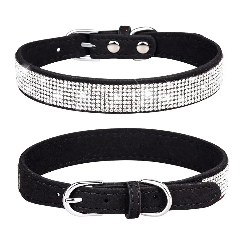 Microsuede Collar with Rhinestones – Shiny and Adjustable for Dogs and Cats (XS–L)