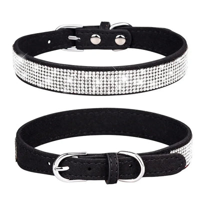 Microsuede Collar with Rhinestones – Shiny and Adjustable for Dogs and Cats (XS–L)