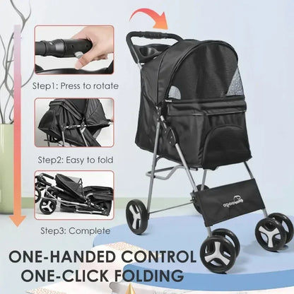 Lightweight Pet Stroller – Foldable, Breathable, for Small and Medium Dogs and Cats