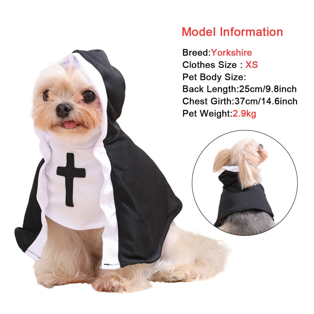 Halloween Nun Costume for Dogs and Cats - Cosplay Outfit with Cross