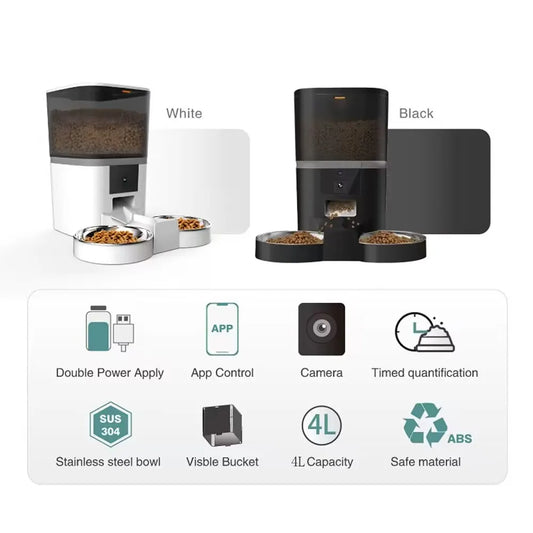 Automatic Cat and Dog Feeder – 4L with Smart Control, Camera and Double Bowl