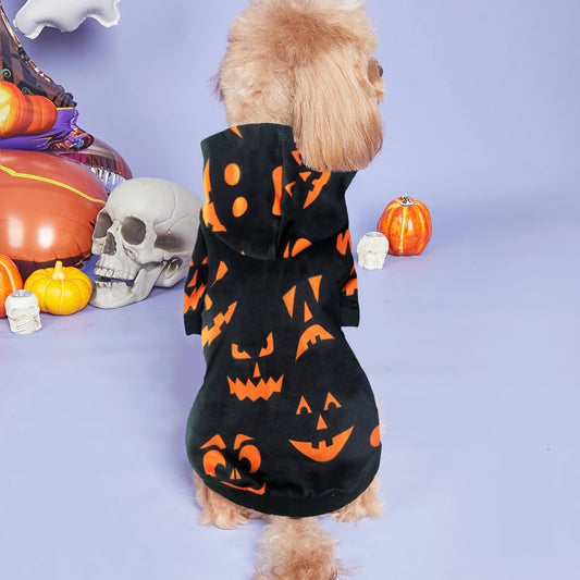 Black Dog and Cat Hoodie - Halloween Costume with Pumpkin Pattern