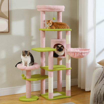 Multi-level Cat Scratching Post with Hammock, Beds and Hangers – Large Cat Tower for Indoors