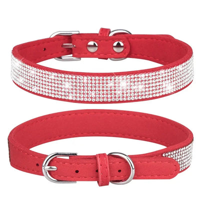 Microsuede Collar with Rhinestones – Shiny and Adjustable for Dogs and Cats (XS–L)
