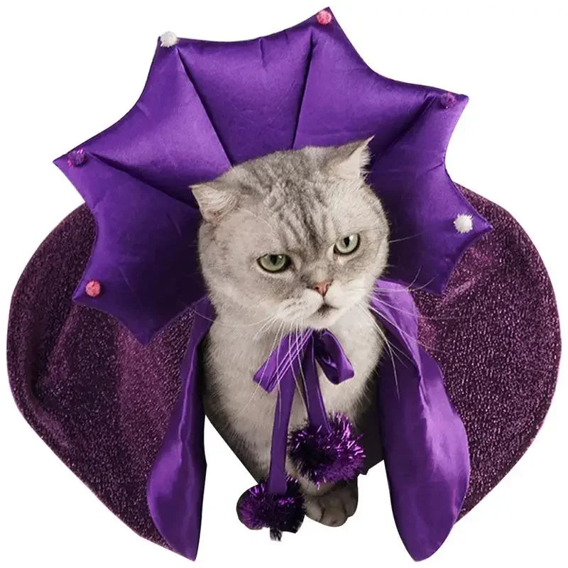 Halloween Costume for Cat and Dog – Witch's Cape and Hat (Satin, Purple)