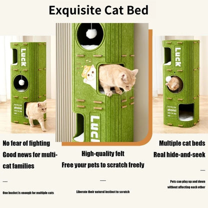Closed Cat House with Scratching Post – Multi-level Stable Playground for Cats