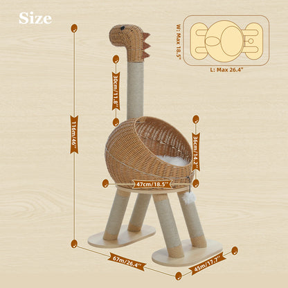 Drapak i Domek dla Kota – Fantazyjny Dinozaur 116 cm z Legowiskiem i Koszem z Rattanu