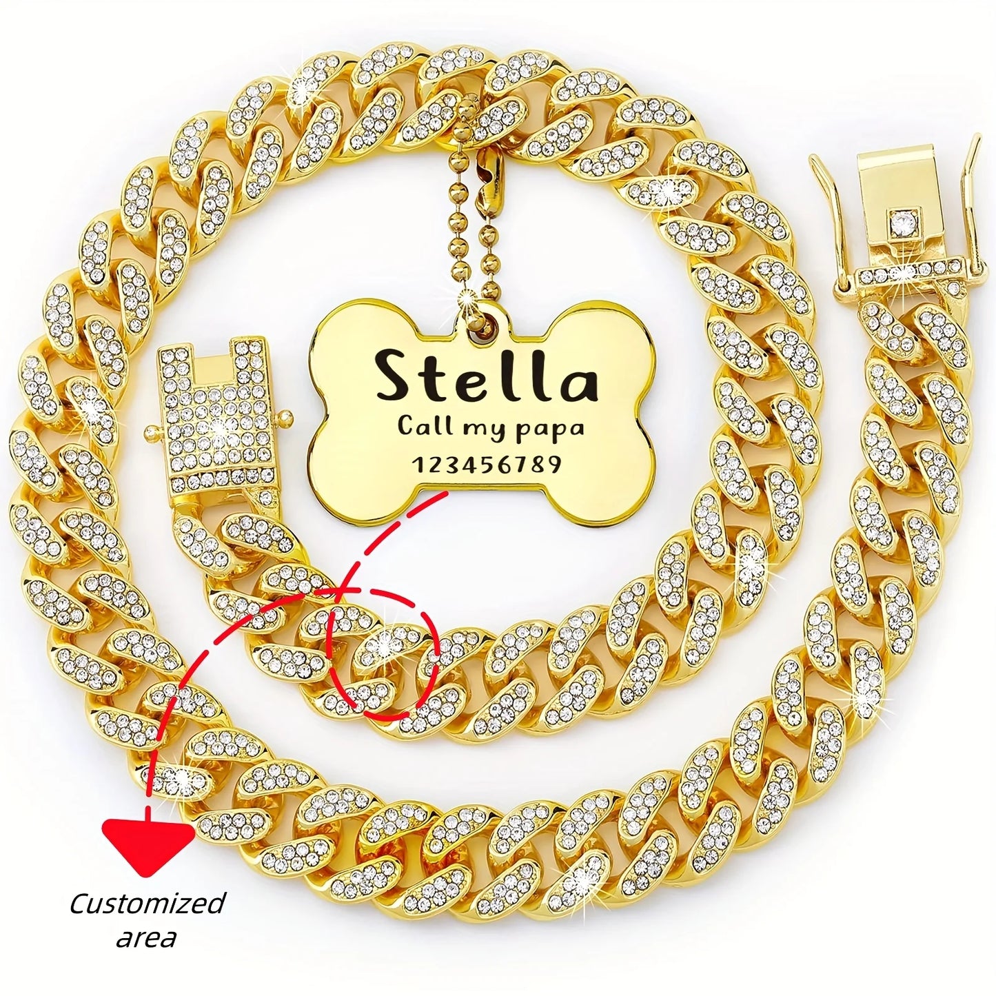 Personalized Chain Dog Collar - Stainless Steel with Quick Fastener