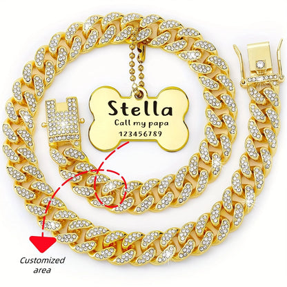 Personalized Chain Dog Collar - Stainless Steel with Quick Fastener