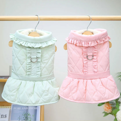Winter Dog Dress - Warm Princess Dress with Ruffles for Small Breeds