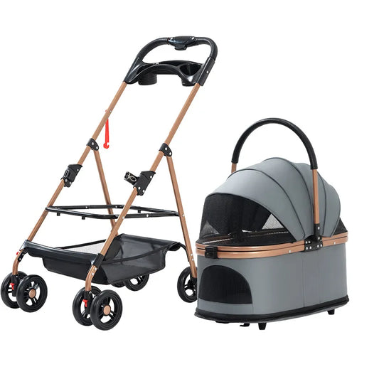 3-in-1 Foldable Pet Stroller with Detachable Bag and Canopy – up to 13.5 kg for Dogs and Cats