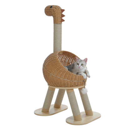 Drapak i Domek dla Kota – Fantazyjny Dinozaur 116 cm z Legowiskiem i Koszem z Rattanu