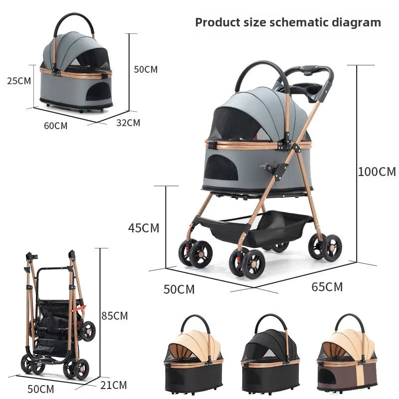 3-in-1 Foldable Pet Stroller with Detachable Bag and Canopy – up to 13.5 kg for Dogs and Cats