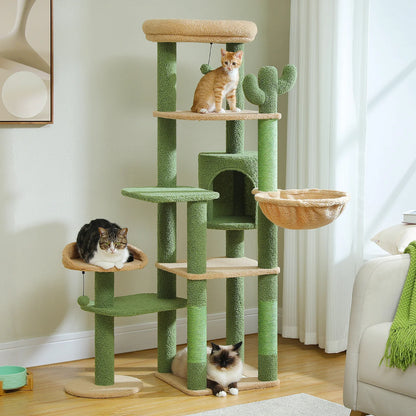 Multi-level Cat Scratching Post with Hammock, Beds and Hangers – Large Cat Tower for Indoors