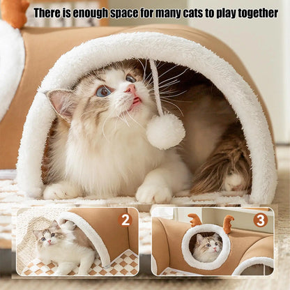 2-in-1 Cat Bed and Tunnel – Plush House for Sleeping and Playing