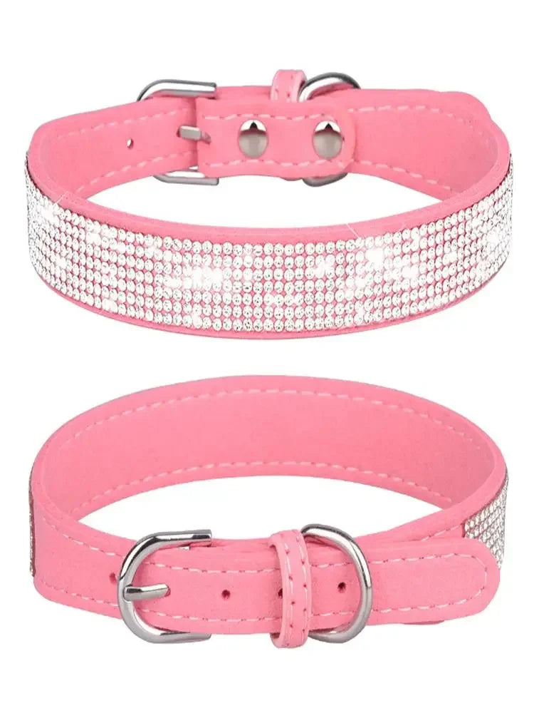 Microsuede Collar with Rhinestones – Shiny and Adjustable for Dogs and Cats (XS–L)